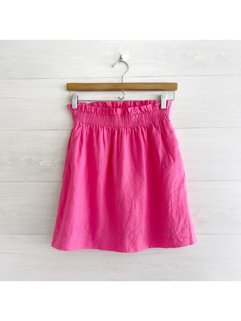 J.Crew Pink 100% Linen Paperbag Waist A-Line Skirt Pockets Size 2